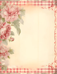 Wall Mural - Pink Peony Floral scrapbook paper, old Vintage, texture, scrapbook, scrapbook paper, flowers, florals, roses, digital paper, junk journal, Gingham Pattern, 