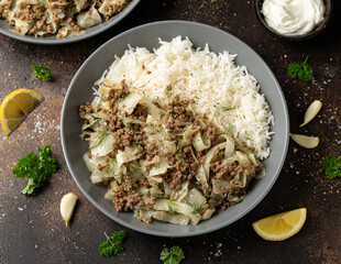 Wall Mural - Unstuffed cabbage roll with ground beef, rice and vegetables.