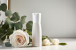 © Liyomax - A cosmetic bottle product for skin care white mockup. rose natural cosmetics. AI