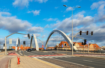 Wall Mural - Urban street and arch bridge in Gdansk