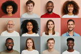 Fototapeta Na drzwi - Many diverse ethnicity different young and old people group headshots in collage. Lot of smiling multicultural faces looking at camera.
