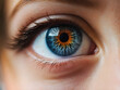 Generative KI blaues Auge einer Frau in Nahaufnahme Makro
