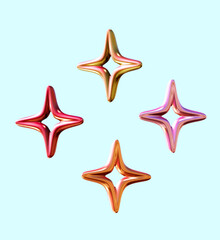 Wall Mural - set of electric bright stars. realistic liquid metallic shapes. stylish chrome metal vector graphic