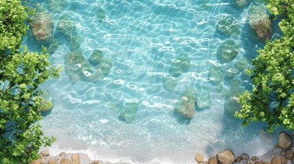 Top view of a seaside. Calm and clear water in the nature during summer