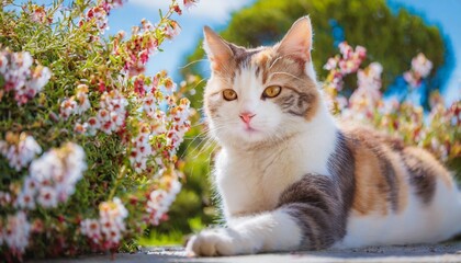 Wall Mural - cute cat enjoying himself outdoors