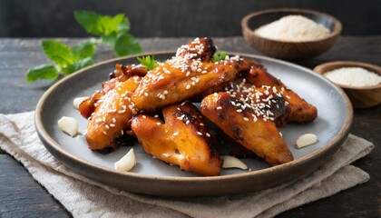 Wall Mural - barbecue chicken wings with white sesame