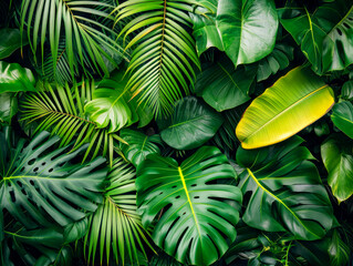 Wall Mural - tropical leaves composition with bright yellow accent. exotic and vibrant nature concept. generative
