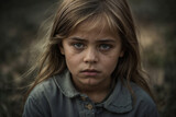 Fototapeta  - Pequeña niña con expresión triste en su rostro