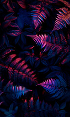 Wall Mural - abstract leaf arrangement with a gradient from blue to purple. generative ai