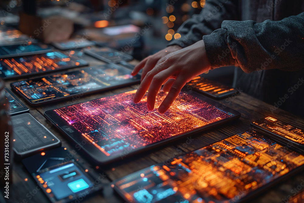 Beautiful Computer Application Technology Applications of smartphones and computers Business graph technology big ...