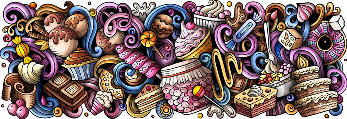 Wall Mural - Sweet Food detailed cartoon illustration