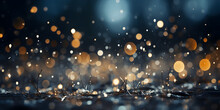 Abstract Bokeh Shimmering Golden Glitter Decorations With Blurry Defocused Background