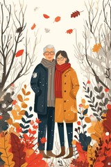 Wall Mural - modern flat illustration happy old couple