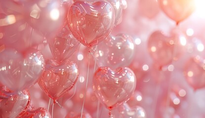 Wall Mural - pink heart balloons on the pink background