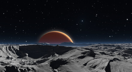Wall Mural - panorama of phobos with the red planet mars in the background
