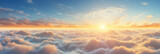 Fototapeta Zachód słońca - Aerial view of Beautiful sunrise sky above clouds or fog with dramatic light at dawn.