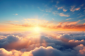 beautiful sunrise sky above clouds with dramatic light in the morning.