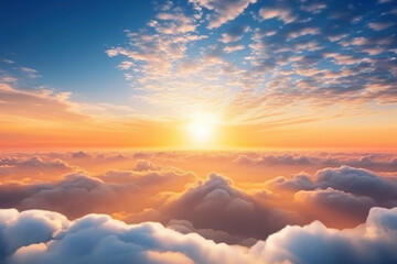 Wall Mural - Beautiful sunrise sky above clouds with dramatic light in the morning.