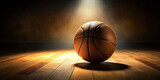 Fototapeta Sport - basketball ball on wooden floor in a sports setting