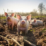 Fototapeta Zwierzęta - Ecological, Pigs at the domestic farm.