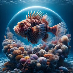 Wall Mural - A Fish inside of Bubble under the Sea Water