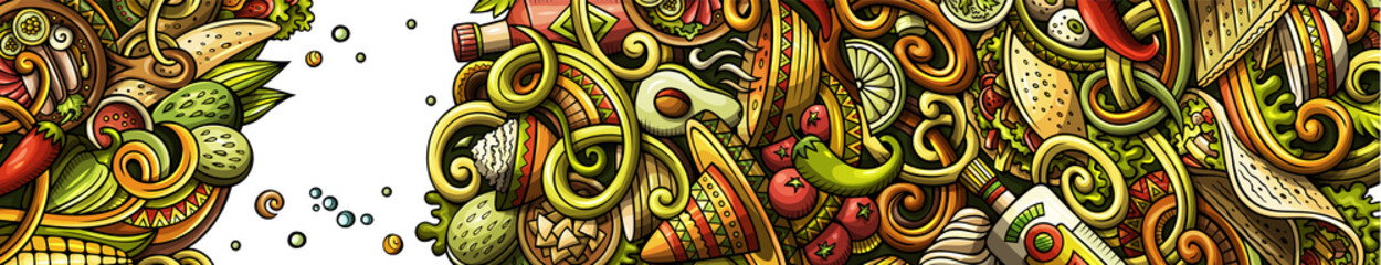 Wall Mural - Mexican food detailed cartoon banner illustration