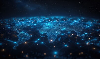 Wall Mural - abstract design of network technology world map, in the style of motion blur panorama, flat backgrou