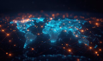 Wall Mural - abstract design of network technology world map, in the style of motion blur panorama, flat backgrou