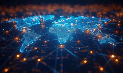 Wall Mural - abstract world map, concept of global network and connectivity, international data transfer and cybe