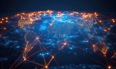Wall Mural - abstract world map, concept of global network and connectivity, international data transfer and cybe