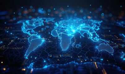 Wall Mural - abstract design of network technology world map, in the style of motion blur panorama, flat backgrou