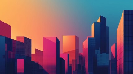 Poster - Smooth gradients and geometric arrangements evoke the architectural diversity and harmony of a bustling cityscape