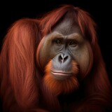 Fototapeta Zwierzęta - Striking Orangutan Portrait with Intense Gaze and Vivid Colors