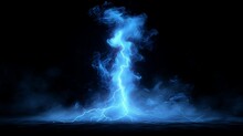 A Blue Electric Smoke Isolated On A Black Background. The Smoke Looks Like A Lightning Bolt, Crackling With Energy And Power. 