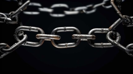 Closeup brutal metal chain on a black background