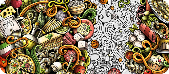 Wall Mural - Italian food cartoon banner illustration