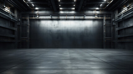 Modern interior with metal wall and steel structure with empty space for industry background.