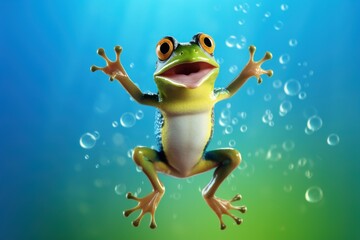 Wall Mural - Happy frog jumping and having fun.