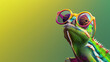 Colorful Chameleon with Sunglasses Posing, Conceptual Art of Adaptation and Fashion