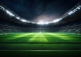 Fototapeta Sport - Football field illuminated by stadium lights, contrast, good light, Generative AI