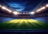 Fototapeta Sport - Football field illuminated by stadium lights, contrast, good light, Generative AI