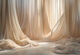 Fototapeta  - Theatrical Elegance: Stage with Soft Fabric Curtains and Pelmets, Dramatic Ambiance, Theatrical Setting, Classic Elegance, Stage Design, Performance Art, Velvet Drapes, Artistic Expression, Grandeur,