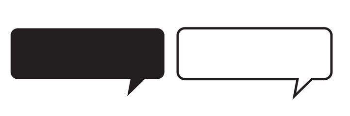 rectangle dialogue frame icon and speech bubble set in two styles isolated on white background. blac