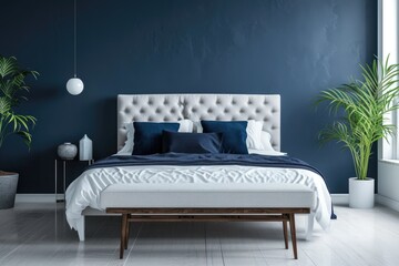 Wall Mural - Classic bedroom interior with trendy combination of  blue and orange colors elements