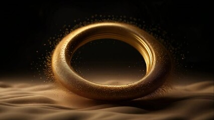 Wall Mural - golden ring border turn around with gold particle comet, with black background ai generated animatio