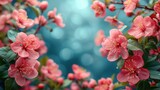 Fototapeta Kwiaty - Kwiaty o różowych kwiatach zielonymi liśćmi