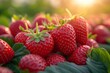 Close-up of ripe strawberries in sunlight garden