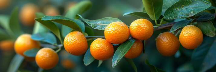 Poster - Fortunella margarita oval fruits on kumquat tree