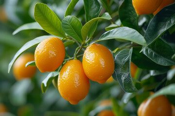 Wall Mural - Many ripe kumquat fruits in garden 