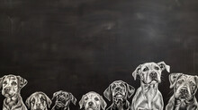 Hand Drawn Chalk Blackboard Drawings Of Various Dogs With Copyspace